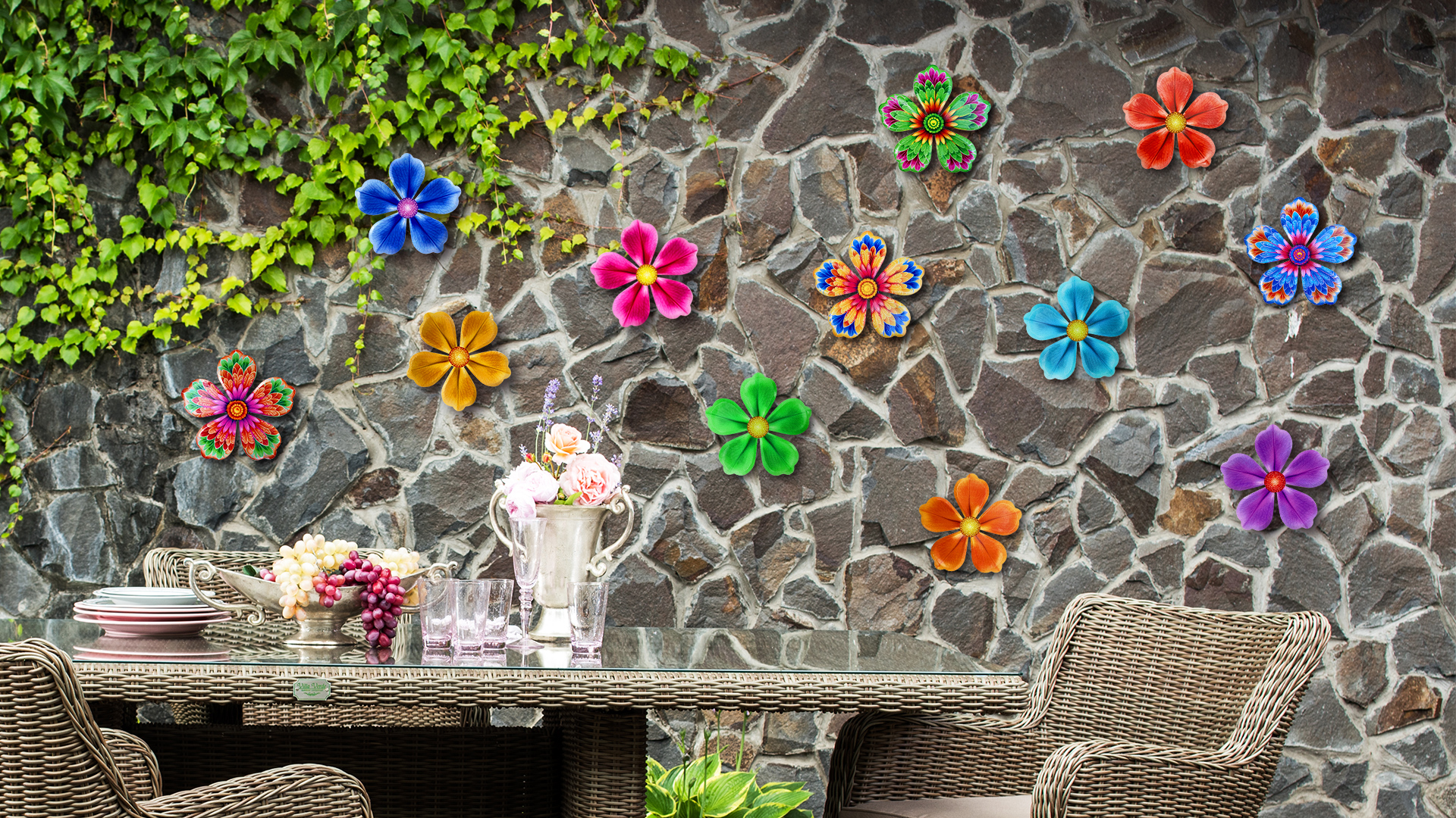 Giyyomtr Flowers Outdoor Wall Decor - 4 Pack 6.2'' Metal Flower